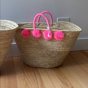 VIVI ET MARGOT French Market Tote Pink Pom Poms